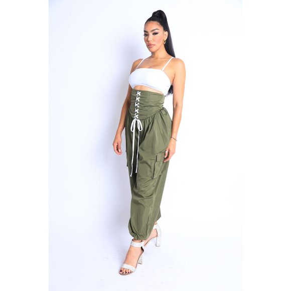 Women's Casual High Waist Cargo Pocket Drawstring Snatch Me Jogger Pants Comfy - Picture 7 of 10